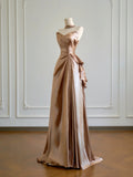 Simple A Line Sweetheart Champagne With Slit Prom Dresses Long Evening Formal Gown BirthdayParty Gowns HZ0311