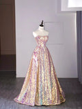 New Ball Gown Strapless Sequins Short Sleeves Long Prom Dresses For High School Teens Girls Formal Bridesmaid Dress HZ0311