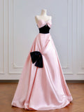 Timeless Ball Gown Sweetheart Pink Satin Long Prom Dresses Inspiration Party Gowns HZ0311