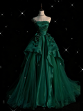 Modest Ball Gown Strapless Grape Tulle Long Prom Dresses Senior Graduation Dance Evening Outfits HZ0311