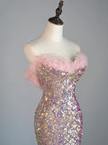 Modest Mermaid Sweetheart Pink Sequin Long Prom Dresses Night Semi Formal Dresses HZ0311