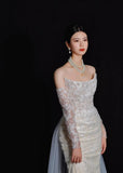 Romantic Long Wedding Dresses White Mermaid Strapless Lace Long Wedding Dress For Brides Fitted With Train Bridal Gowns HZ0311