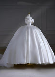 Timeless Wedding Dresses Ball Gown Off The Shoulder Satin Pleated Brides Dress Court Train Fitted Long Bridal Gowns HZ0311