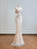 Sparkling Mermaid Off The Shoulder Champagne Sequin Long Prom Dresses Impress 18th Birthday Outfits Party Gown HZ0311