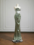Romantic Mermaid Strapless Sage Green With Ruffles Long Prom Dresses Impress 18th Birthday Outfits Party Gown HZ0311
