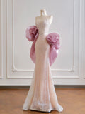 Glamorous Mermaid Strapless Light Pink Sequin With Cape Prom Dresses Long Evening Formal Gown BirthdayParty Gowns HZ0311