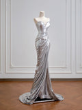 Shiny Mermaid Sweetheart Silver Sequin Prom Dresses Long Evening Formal Gown With High Slit Party Gowns HZ0311