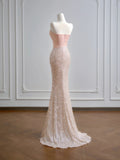 Sparkling Mermaid Sweetheart Champagne Pink Sequin Long Prom Dresses Impress 18th Birthday Outfits Party Gown HZ0311
