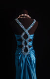 Retro Mermaid Halter Teal Blue Satin 2000s Long Prom Dresses Inspo 18th Birthday Outfits Formal Dress HZ0311