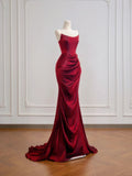 Romantic Mermaid Strapless Burgundy With Ruffles Long Prom Dresses Impress 18th Birthday Outfits Party Gown HZ0311