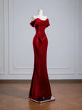Romantic Mermaid Off The Shoulder Red Satin Long Prom Dresses Impress 18th Birthday Outfits Party Gown HZ0311