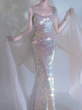 Glitter Mermaid Sweetheart With Straps Sequin Long Prom Dresses Formal Gowns Inspo Evening Outfit HZ0311