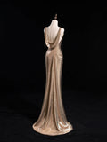Glitter Mermaid Asymmetrical Neck Sequin Long Prom Dresses Champagne Formal Gowns Inspo Evening Outfit HZ0311