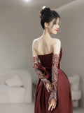 Modest Mermaid Strapless Satin With Gloves For Women Party Dress Long Formal Prom Dresses 22th Birthday Outfits HZ0311