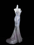 Classic Mermaid Wedding Dresses Sweetheart Silver Gray Sequin With Gem Crystals Brides Dress Bridal Gowns HZ0311