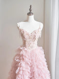 Cute Ball Gown Spaghetti Strap Blush Pink Tulle Long Prom Dresses Inspiration Evening Gowns Formal Party Prom Dress HZ0311