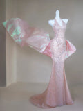 Classy Mermaid Halter Pink Sequin For Senior Teens Girls People Long Prom Dresses Formal Dress 20th Birthday Outfits HZ0311