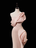 Timeless Mermaid One Shoulder Blush Pink Satin Long Prom Dresses Inspiration Party Dress Prom Gowns HZ0311