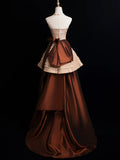 Modest Ball Gown Strapless Champagne Beaded Top Brown Skirt Long Evening Prom Dresses Long Evening Formal Dress HZ0311
