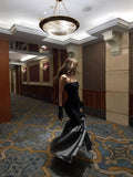 Vintage Mermaid Strapless Black Polka Dots Satin Long Prom Dresses Inspo Semi Formal Gown HZ0311