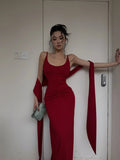Unique Mermaid Spaghetti Strap Bright Red With Scarf Long Prom Dresses Inspiration Birthday Gowns Formal Evening Dress HZ0311