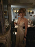Sparkling Mermaid Spaghetti Strap Champagne Sequined Prom Dress Long Birthday Party Gown Evening Dresses HZ0311