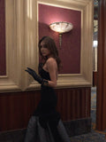 Vintage Mermaid Strapless Black Polka Dots Satin Long Prom Dresses Inspo Semi Formal Gown HZ0311