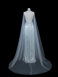 Elegnt A line High Neck Light Sky Blue Sequined Long Prom Dress Fashion Aesthetic High School Formal Dresses Party Outfits Gown HZ0311