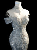 Fairytale Fantasy Art Wedding Dresses Mermaid Off The Shoulder Sequin With Beaded Bodice Long Brides Dress Fitted Bridal Gown HZ0311