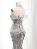 Fairytale Fantasy Art Wedding Dresses Mermaid Off The Shoulder White Sequin With Beaded Bodice Long Brides Dress Fitted Bridal Gowns HZ0311