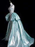 Modest Sheath Sweetheart Sleeveless Tulle Floral Long Prom Dress Mint Green For Women Girls Evening Dresses HZ0311