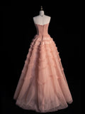 Cute Ball Gown Strapless Blush Pink Tulle Senior Prom Dresses High School Long Formal Dress HZ0311