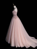 Elegant Ball Gown Square Neck Pink Tulle Long Prom Dresses For Teens Evening Outfits Formal Dress HZ0311