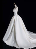 Modest Ball Gown Sweetheart White Satin With Pleated Wedding Dress Long Fairytale Autumn Bridal Dresses HZ0311