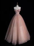 Beautiful Ball Gown Spaghetti Strap Pink Tulle Long Prom Dresses Inspiration Evening Gowns Formal Prom Dress HZ0311