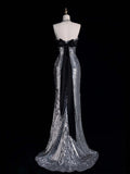 Sparkly Mermaid Strapless Grey Sequin Sleeveless Long Prom Dress For Women Girls Evening Dresses HZ0311