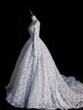Fairytale Fantasy Art Wedding Dresses Ball Gown Sweetheart Lace White With Long Sleeves Train Brides Dress Fitted Bridal Gowns HZ0311