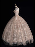 Ball Gown Strapless Champagne Sleeveless With Applique Tulle Long Quinceanera Dresses Sweet 15 16 Birthday Outfits HZ0311