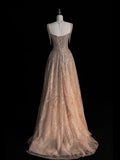 Beautiful Ball Gown Square Neck Champagne Sequins Long Prom Dresses Inspiration Evening Gowns Formal Dress HZ0311