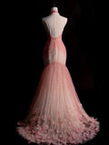Classy Mermaid Halter Tulle Pink College Formal Outfit Long Prom Dress Graduation Dresses HZ0311