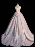 Modest Ball Gown Halter Pink Open Backs With Flowers College Formal Outfit Long Prom Inspo Graduation Dresses HZ0311