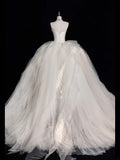 Modest Ball Gown Sweetheart White Tulle Wedding Dress Long Fairytale Autumn Bridal Dresses HZ0311