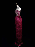 Charming Sheath Strapless Pink Sequins With Tassels Long Prom Dresses Evening Outfits Formal Dress HZ0311