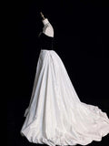 Modest Ball Gown Sweetheart Black Top White Satin Long Prom Dress For Women Girls Evening Dresses HZ0311