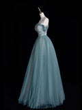 Beautiful Ball Gown Off The Shoulder Blue Tulle Long Prom Dresses Inspiration Evening Gowns Formal Dress HZ0311