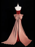 Classy Mermaid Strapless Rust Red Satin Sleeveless Long Senior Prom dresses High School Formal Dresses HZ0311