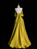 Modest A line Off The Shoulder Satin Green College Formal Outfit Long Prom Graduation Dresses For Teens HZ0311