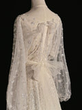 Classic A line Wedding Dresses Scoop Neck Sequin White With Long Sleeves Brides Dress Sequin Bridal Gowns HZ0311