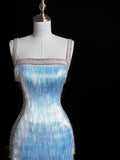 Glittering Mermaid Spaghetti Strap Blue Long Prom Dresses Inspo 18th Birthday Outfits Formal Dress HZ0311