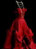 Retro Ball Gown Strapless Red 60s Prom Dresses Fashion Evening Gowns Long Formal Party Dress HZ0311